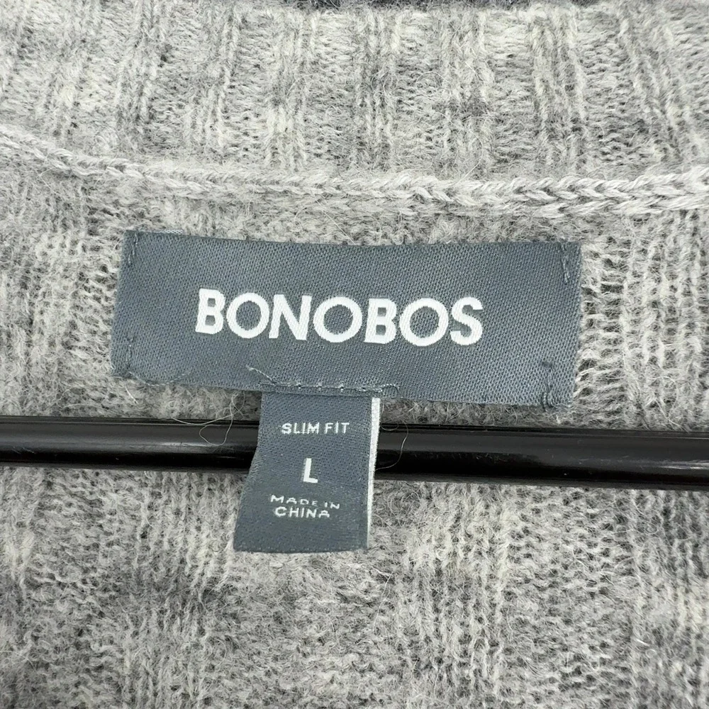 Bonobos Sweater Mens L Gray Merino Wool Alpaca Cable Knit Crewneck Slim Fit